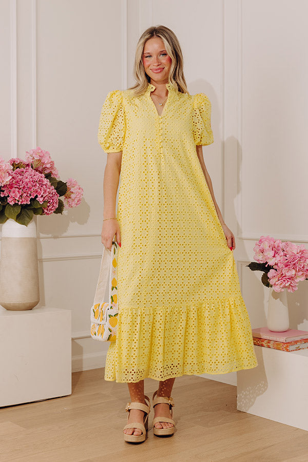Easy Grace Eyelet Midi Dress in Yellow