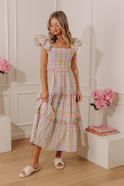 Darling Day Tiered Gingham Midi Dress