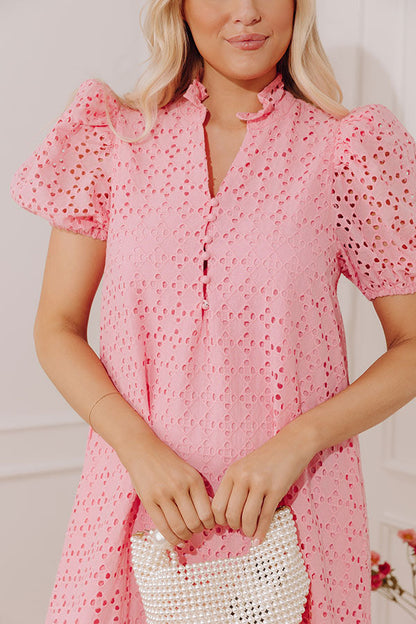 Easy Grace Eyelet Midi Dress in Pink
