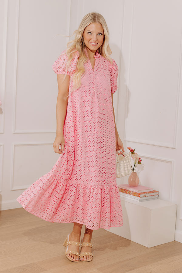 Easy Grace Eyelet Midi Dress in Pink
