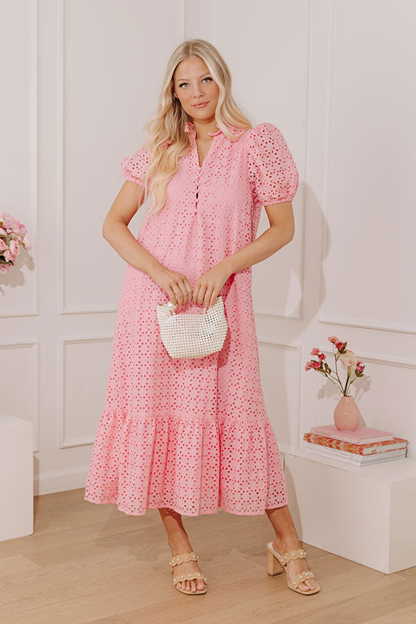 Easy Grace Eyelet Midi Dress in Pink