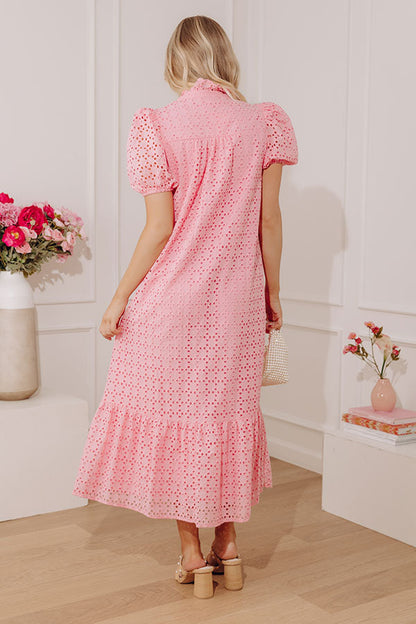 Easy Grace Eyelet Midi Dress in Pink