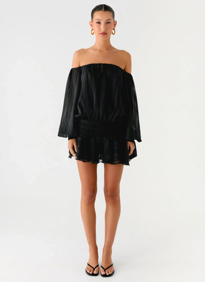 Eira Balloon Sleeve Mini Dress - Black