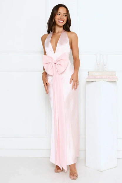 Beauty Hours Halter Satin Maxi Dress Pink