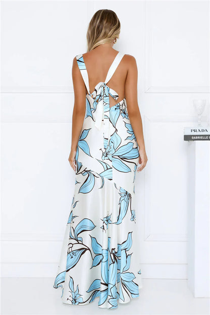 Beauty Untold Satin Maxi Dress Blue