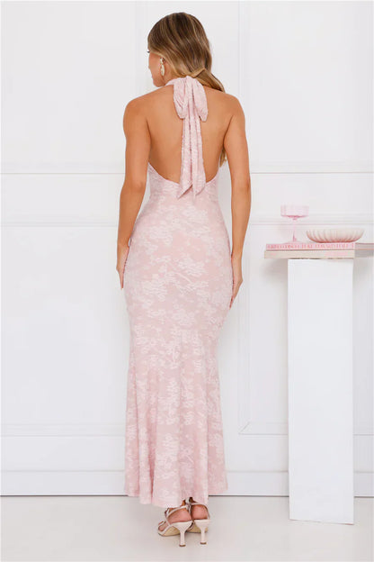Coconut Whirl Halter Maxi Dress Pink