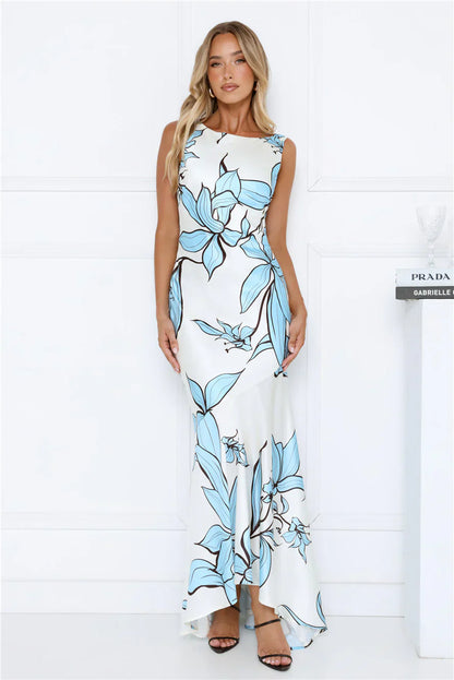 Beauty Untold Satin Maxi Dress Blue