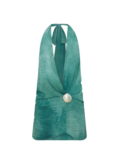 Eleanora Plunge Mini Dress - Green Tie Dye