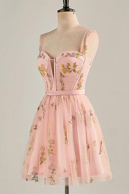 Cap Sleeves Green Floral Short Dress
