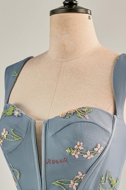 Cap Sleeves Green Floral Short Dress