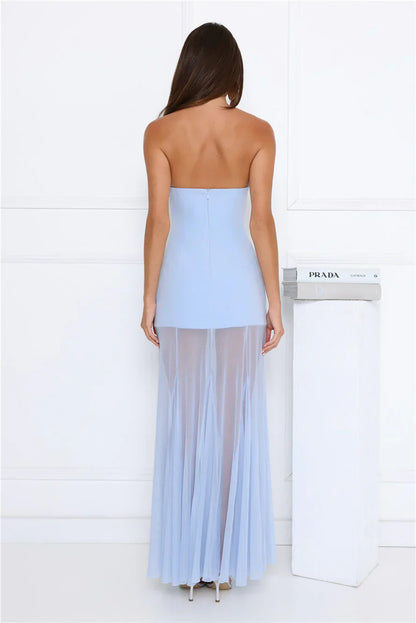 Dewkissed Bloom Strapless Maxi Dress Blue