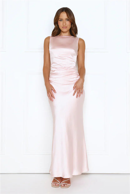 Crystal Shine Satin Maxi Dress Pink
