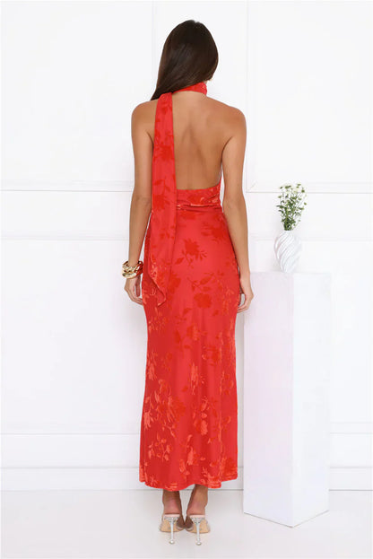 Bloomlight Halter Maxi Dress Red