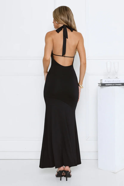 Cherry Blossom Lane Halter Maxi Dress Black