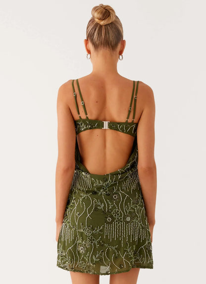 Celosia Beaded Mini Dress - Khaki