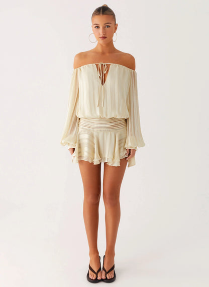 Eira Balloon Sleeve Mini Dress - Ivory