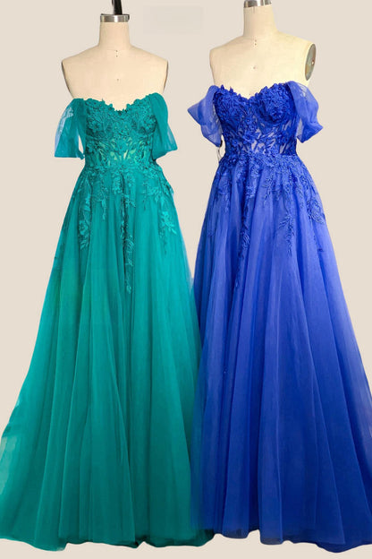 Green Floral Embroidery Strapless A-line Formal Dress