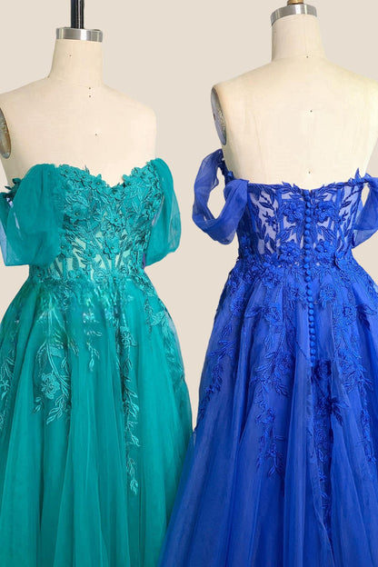 Green Floral Embroidery Strapless A-line Formal Dress