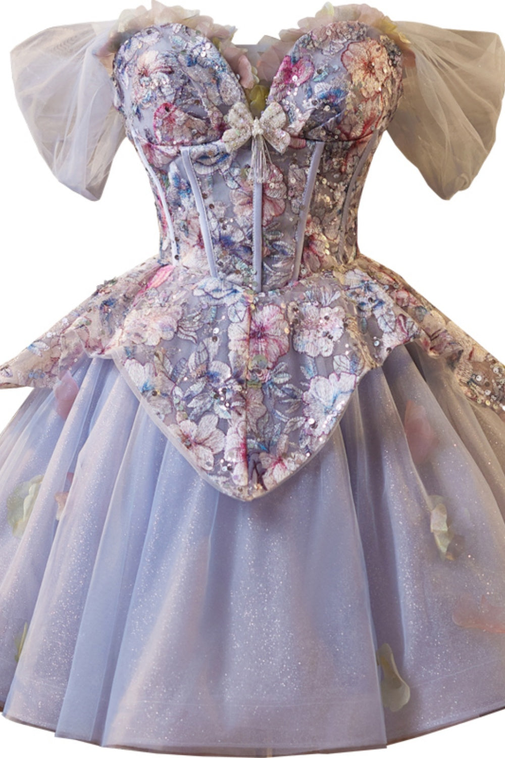 Off the Shoulder Purple Embroidery A-line Short Ball Gown