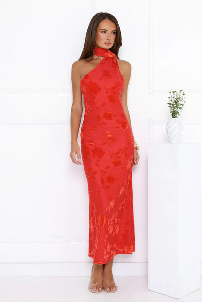 Bloomlight Halter Maxi Dress Red