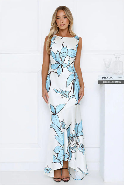 Beauty Untold Satin Maxi Dress Blue