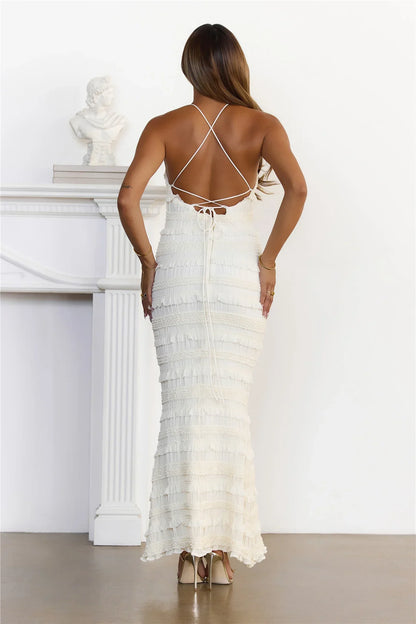 Dream Girl Energy Crisscross Back Maxi Dress Cream
