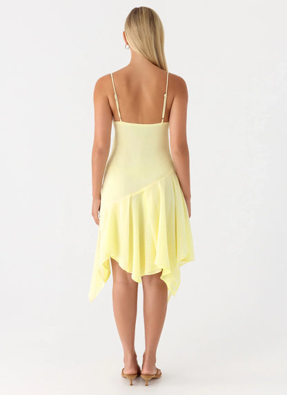 Aysha Beaded Flower Midi Dress - Yellow