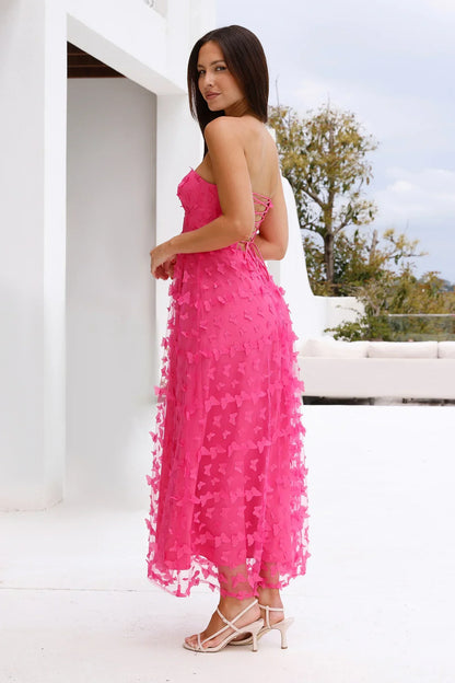 Bright Dance Strapless Tulle Maxi Dress Pink