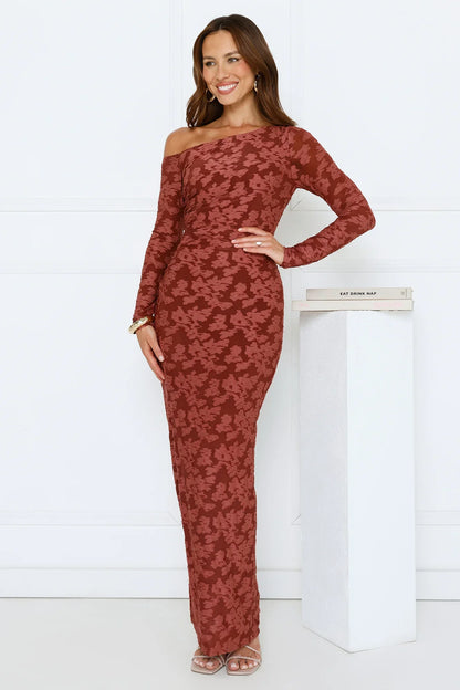 Aurora Lullaby Off Shoulder Maxi Dress Rust