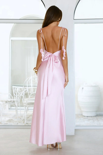 Drifted In Sunlight Satin Maxi Dress Pink