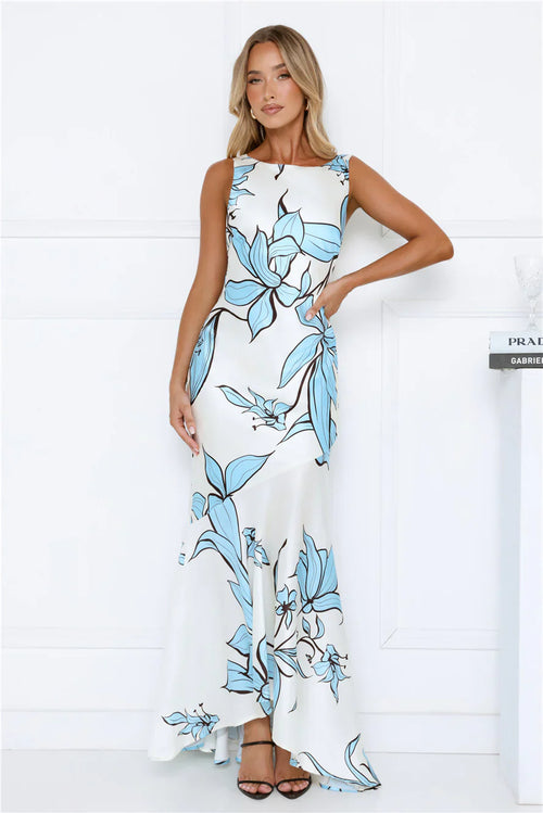 Beauty Untold Satin Maxi Dress Blue