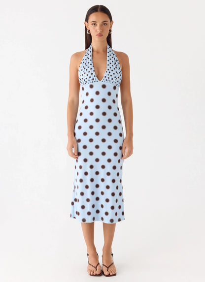 Awuku Midi Dress - Blue Mocha Dot