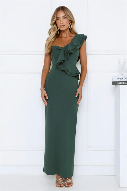 City Girl Energy One Shoulder Maxi Dress Teal