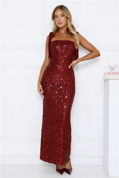 Bright Stars Sequin Maxi Dress Burgundy