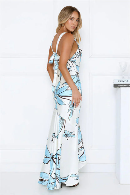Beauty Untold Satin Maxi Dress Blue