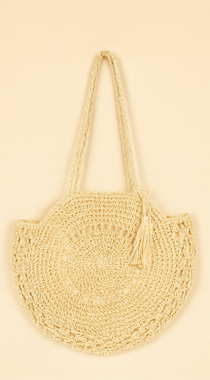 Circle Straw Summer Tote Bag - Ivory