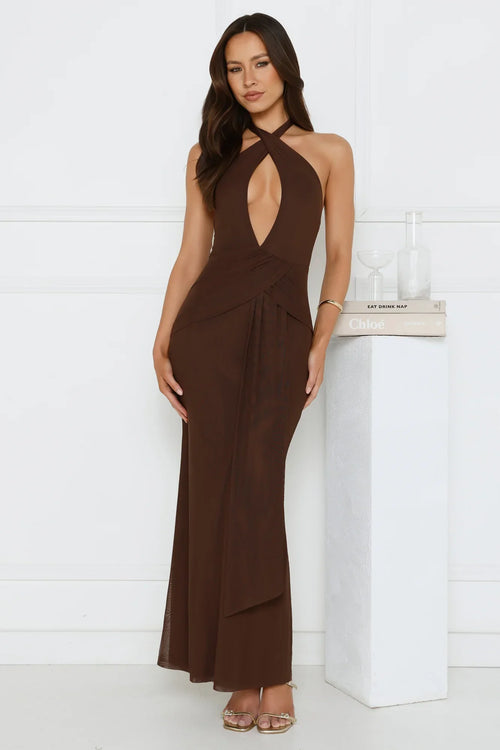 Daily Investment Halter Maxi Dress Brown