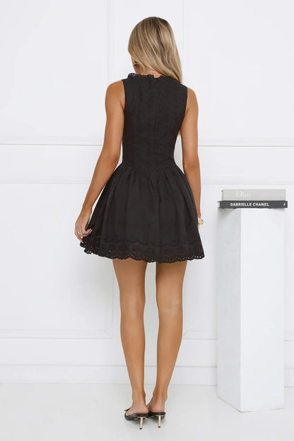 Be Mine Main Embroidered Mini Dress Black
