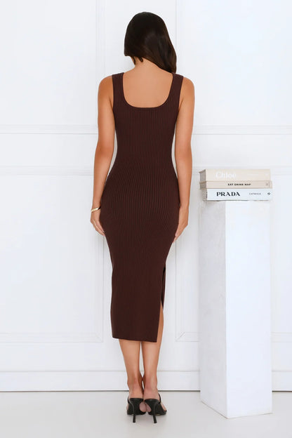 Easy Does It Knit Midi Dress Brown