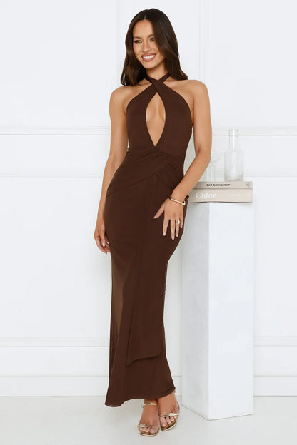 Daily Investment Halter Maxi Dress Brown
