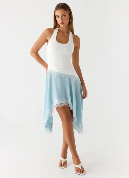 Brionee Midi Dress - Pale Blue & White