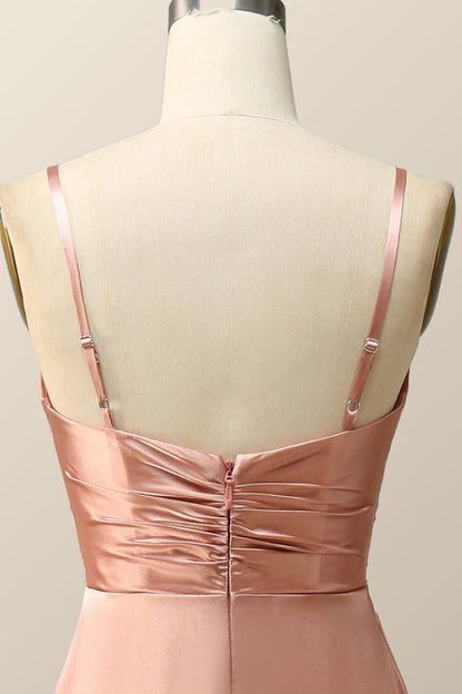 Empire Blush Silk A-line Long Bridesmaid Dress with Slit