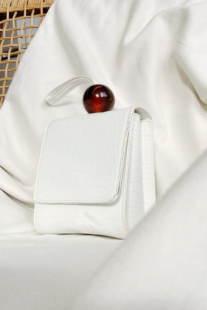 Audrey Wrist Strap Bead Purse White