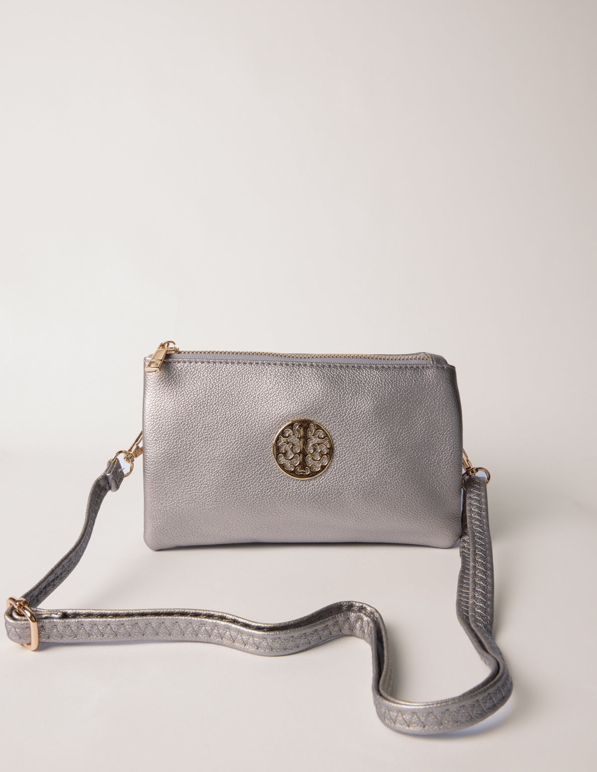 Detailed Zip Up Purse With Detachable Strap