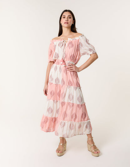 Foil Print Amber Tiered Midi Dress