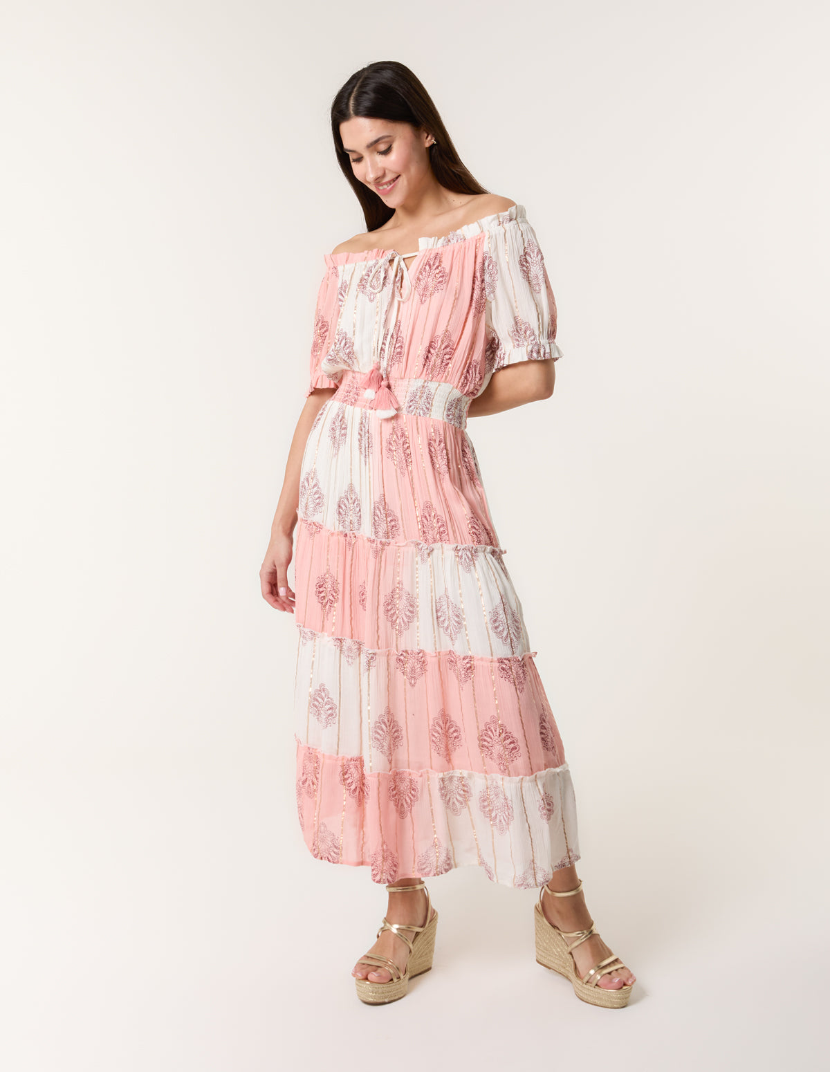 Foil Print Amber Tiered Midi Dress