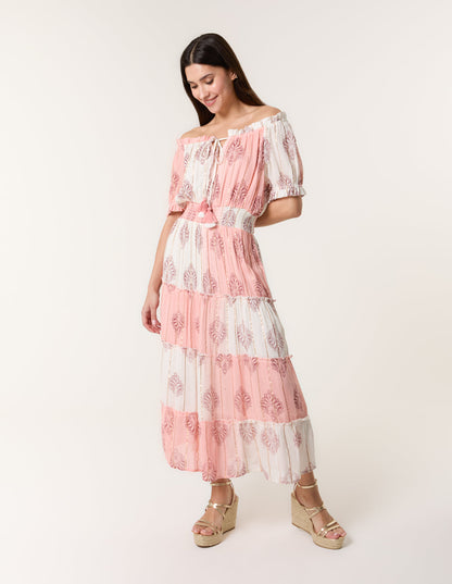 Foil Print Amber Tiered Midi Dress