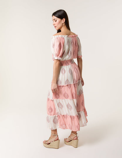 Foil Print Amber Tiered Midi Dress