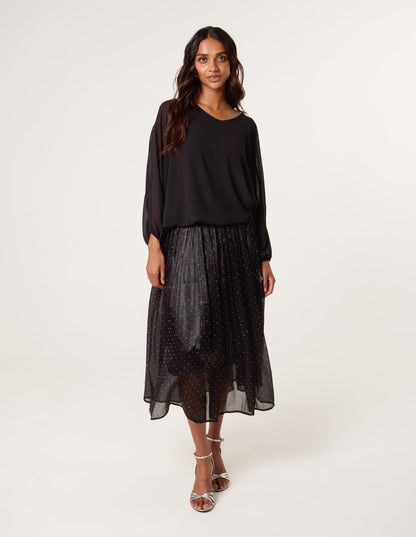 Shimmery Stud Detailed Tulle Skirt