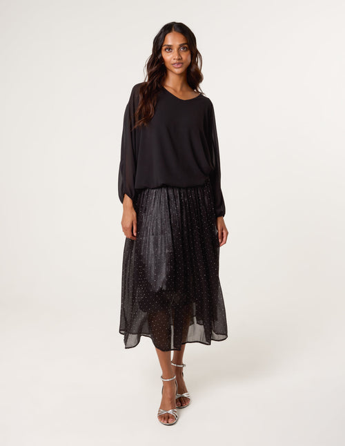 Shimmery Stud Detailed Tulle Skirt